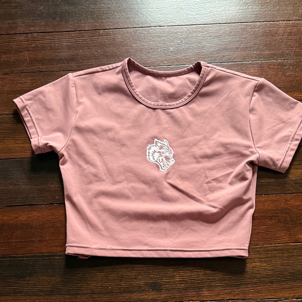 Darc Sport Rose Pink Cropped Tee with White Wolf Logo